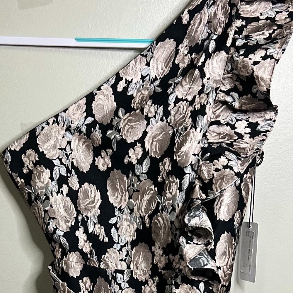Saylor Madyson One-Shoulder Rose Jacquard Mini Cocktail Dress Size S